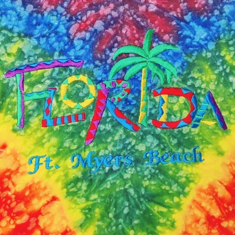 Bright Rainbow Tie Dye Tee Shirt T-shirt Florida Embroidery Sz Large - Picture 3 of 10